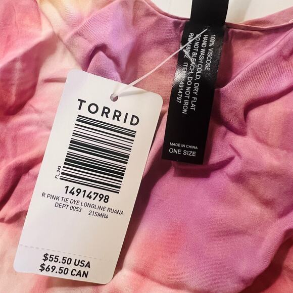 Torrid Pink Tie Dye Side Tie Open Front Long Ruana Kimono One Size NWT - Picture 7 of 8